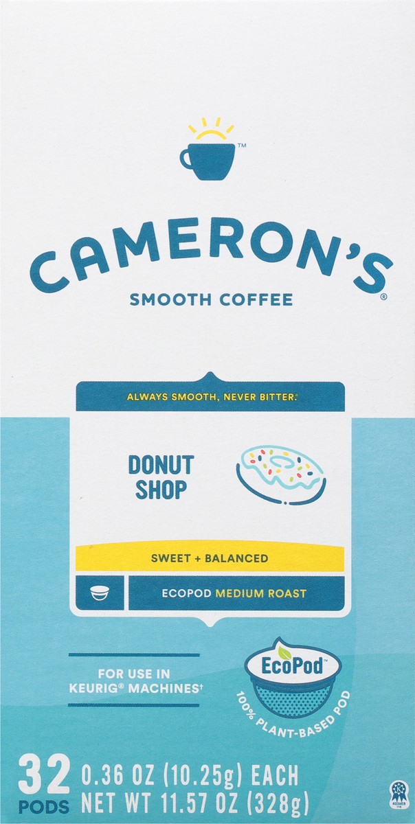 slide 7 of 10, Cameron's Ecopod Medium Roast Smooth Donut Shop Coffee 32 - 0.36 oz Pods, 32 ct