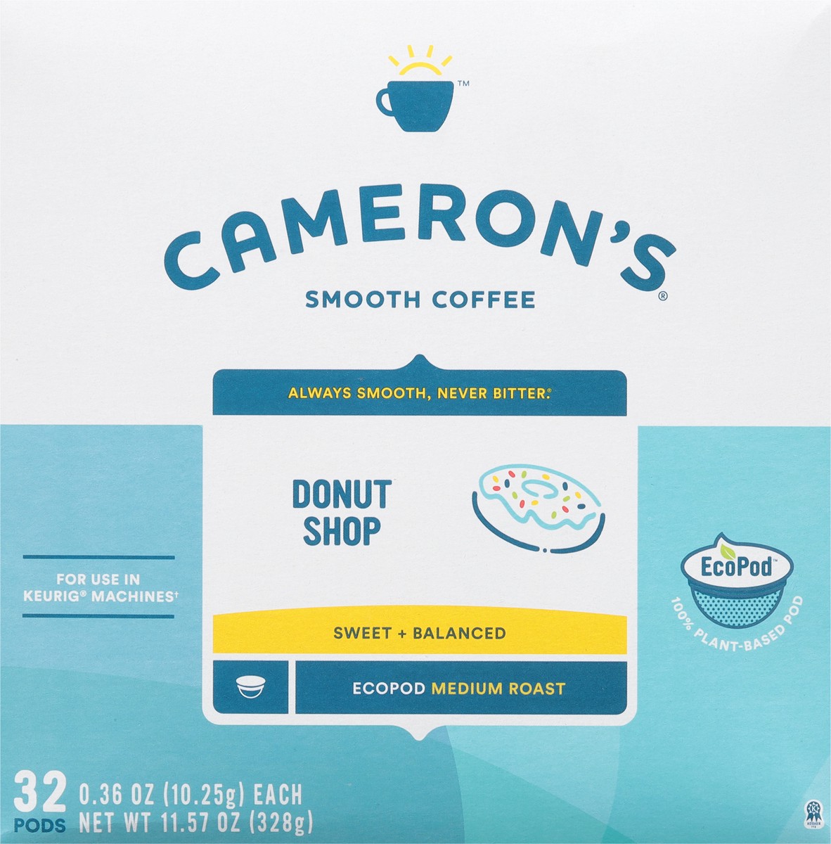 slide 9 of 10, Cameron's Ecopod Medium Roast Smooth Donut Shop Coffee 32 - 0.36 oz Pods, 32 ct