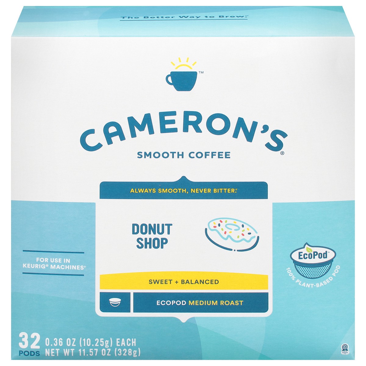 slide 10 of 10, Cameron's Ecopod Medium Roast Smooth Donut Shop Coffee 32 - 0.36 oz Pods, 32 ct