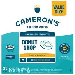 Cameron's Coffee Donut Shop Medium Roast Smooth Single Serve Pods - 32 count, 0.36 oz