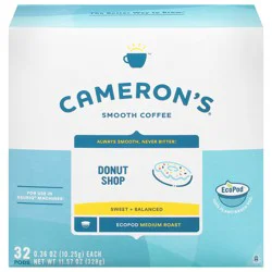 Cameron's Coffee Donut Shop Medium Roast Smooth Single Serve Pods - 32 count, 0.36 oz