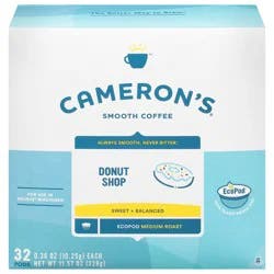 Cameron's Coffee Donut Shop Medium Roast Smooth Single Serve Pods - 32 count, 0.36 oz
