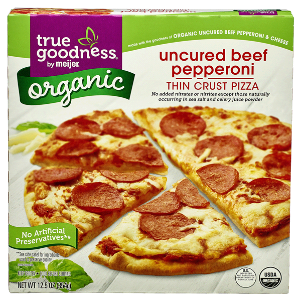 slide 1 of 3, True Goodness Organic Pepperoni Pizza, 14.8 oz