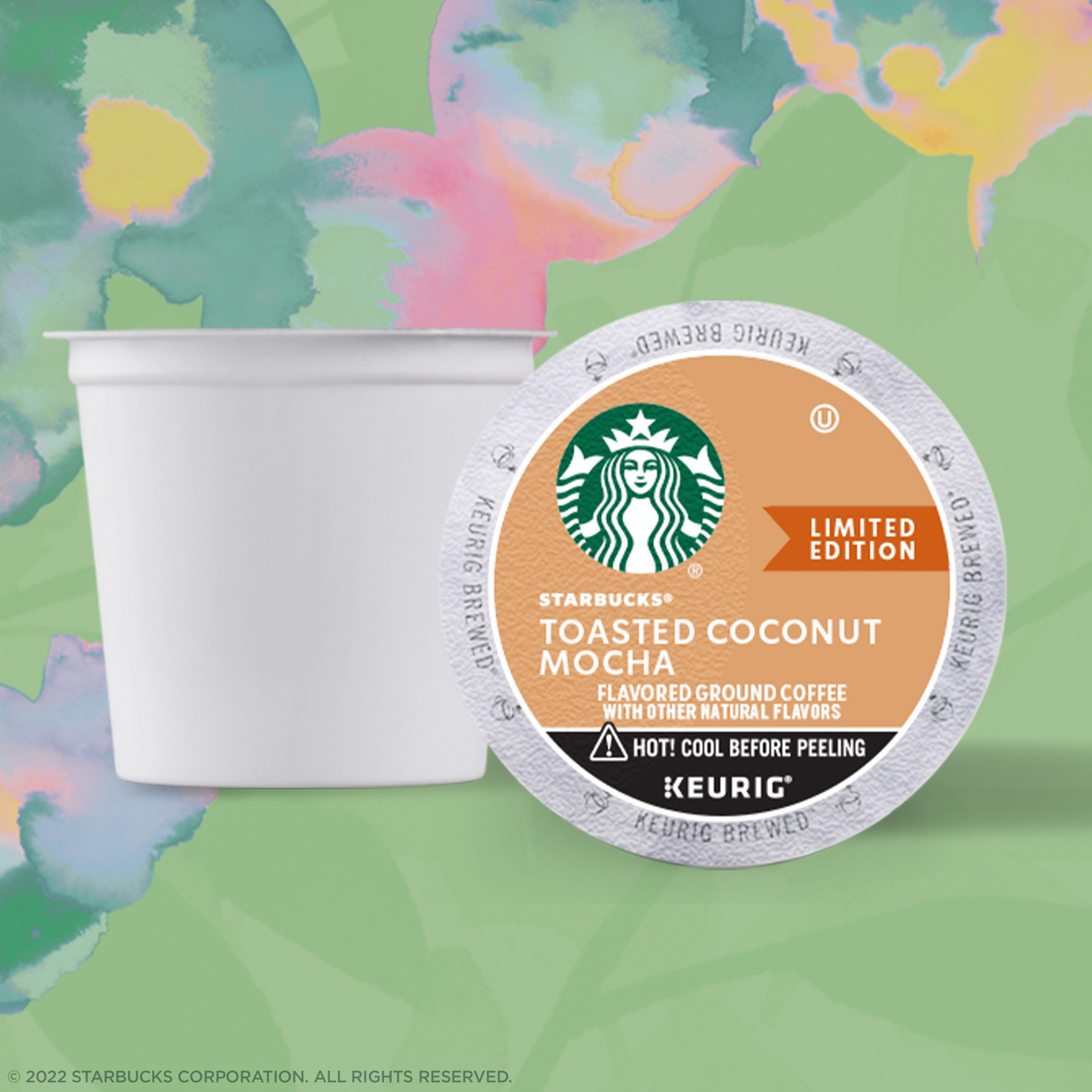 slide 4 of 5, Starbucks K-Cup Coffee Pods, Toasted Coconut Mocha Flavored Coffee for Keurig Brewers, 100% Arabica, Limited Edition, 1 Box (10 Pods), 3.7 oz