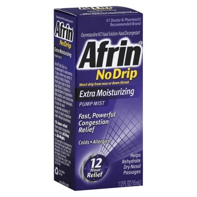 slide 1 of 1, Afrin No Drip Extra Moisturizing Congestion Relief Nasal Spray, 20 ml