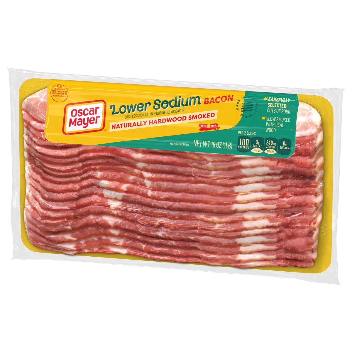 slide 12 of 12, Oscar Mayer Naturally Hardwood Smoked Bacon 30% with Lower Sodium, 16 oz Pack, 17-19 slices, 16 oz