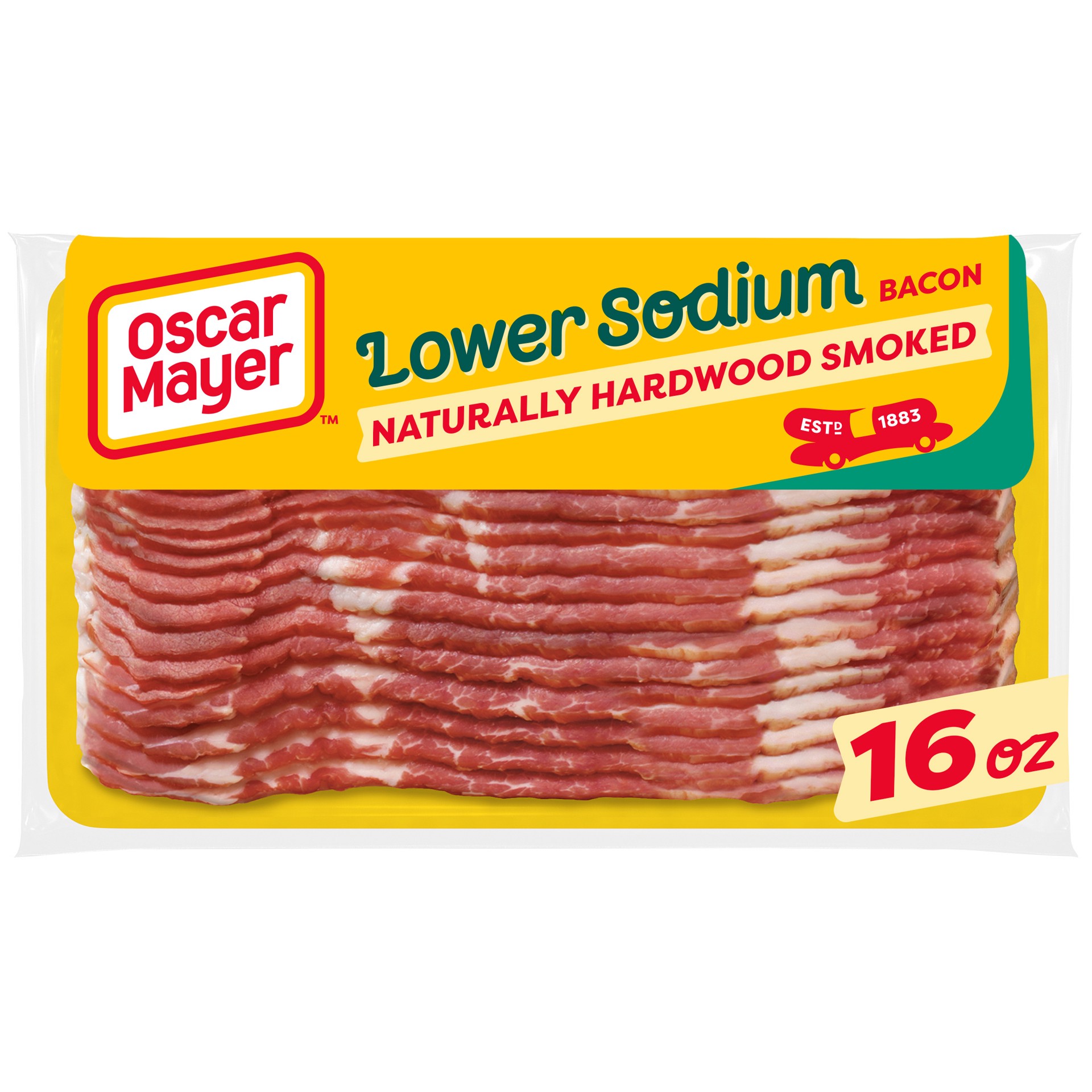 slide 1 of 12, Oscar Mayer Naturally Hardwood Smoked Bacon 30% with Lower Sodium, 16 oz Pack, 17-19 slices, 16 oz