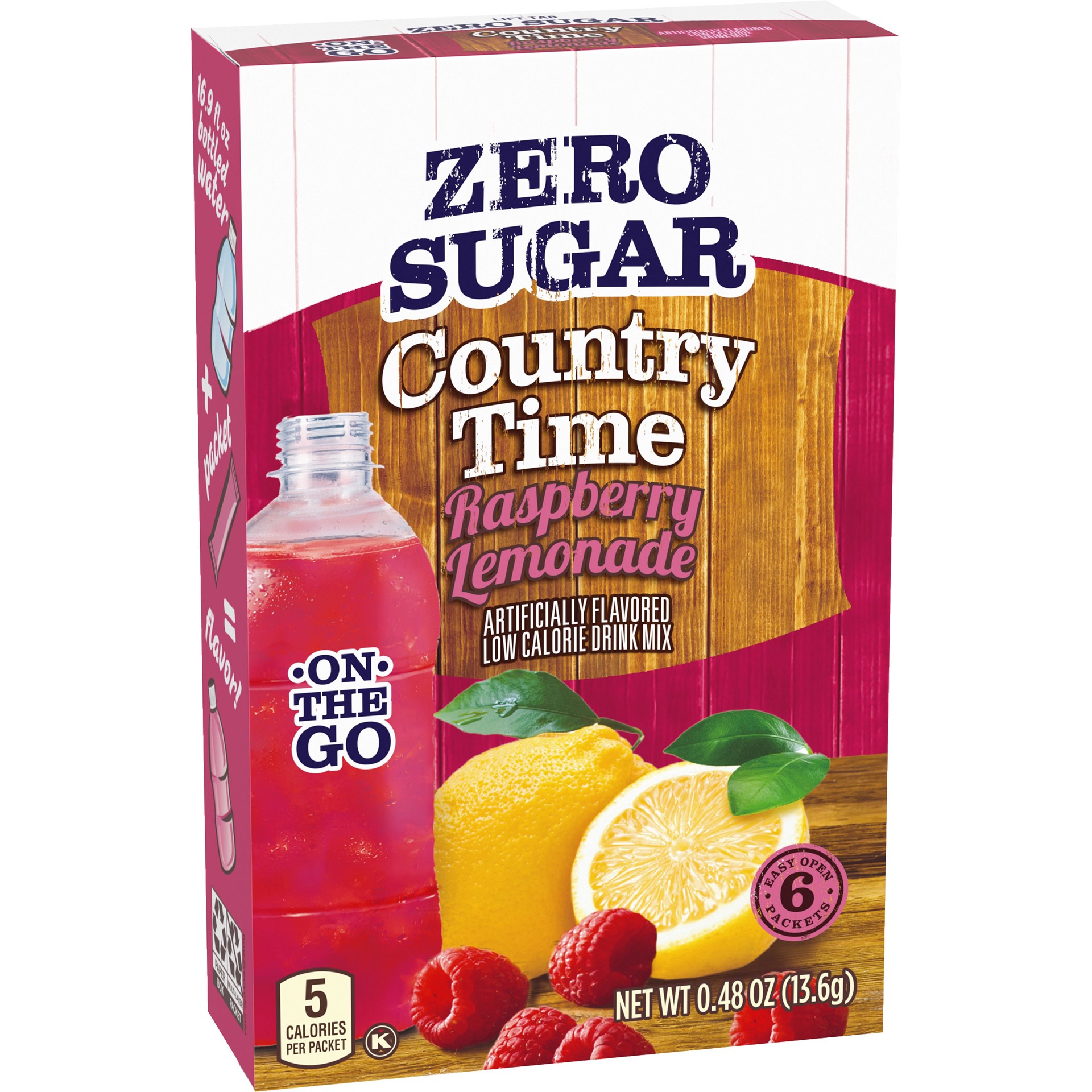 slide 5 of 5, Country Time Zero Sugar Raspberry Lemonade Artificially Flavored Powdered Drink Mix, 6 ct On-the-Go Packets, 6 ct; 0.48 oz