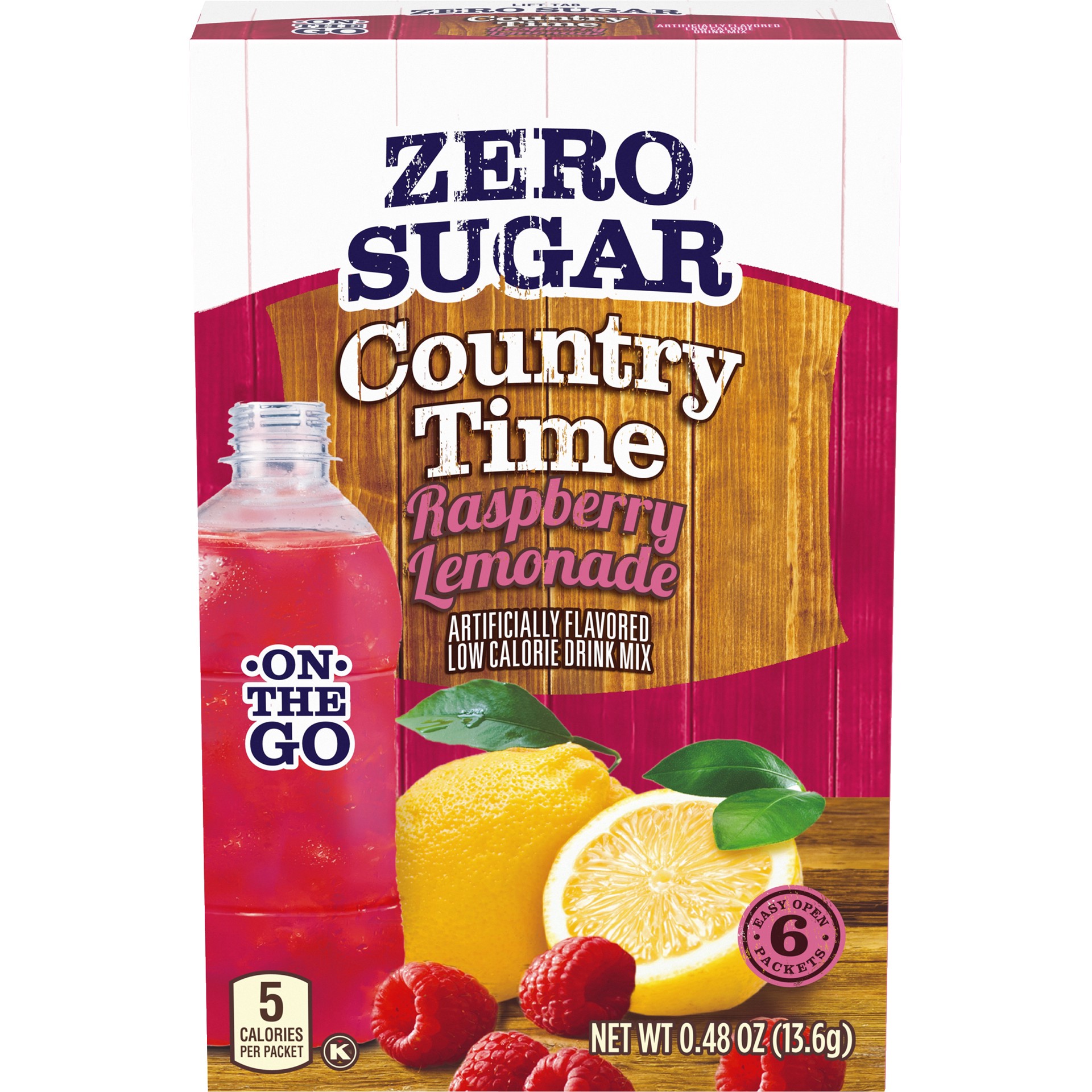 slide 1 of 5, Country Time Zero Sugar Raspberry Lemonade Artificially Flavored Powdered Drink Mix, 6 ct On-the-Go Packets, 6 ct; 0.48 oz