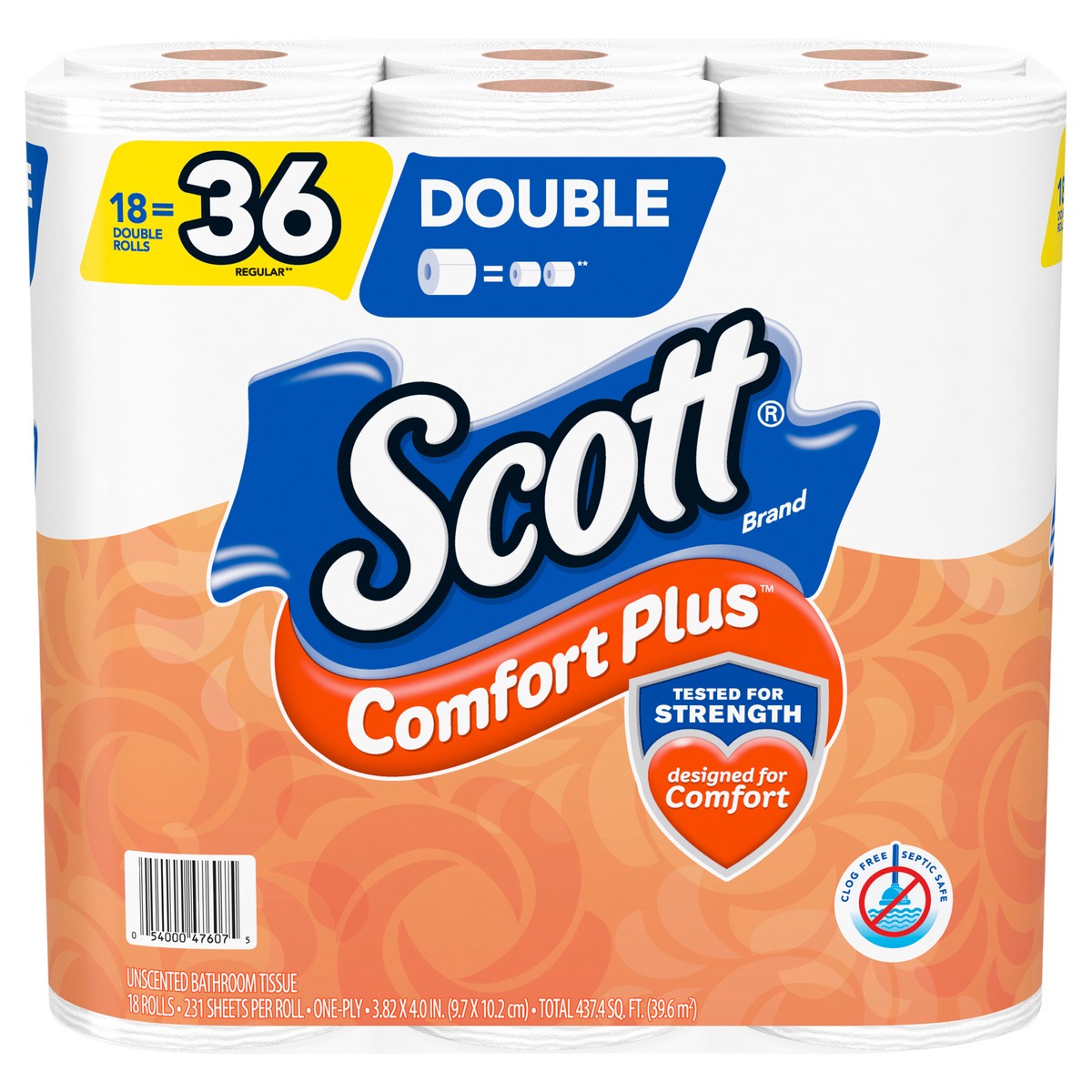 slide 1 of 5, Scott ComfortPlus Toilet Paper, 18 Double Rolls, 231 Sheets per Roll, Septic-Safe, 1-Ply Toilet Tissue, 4158 ct