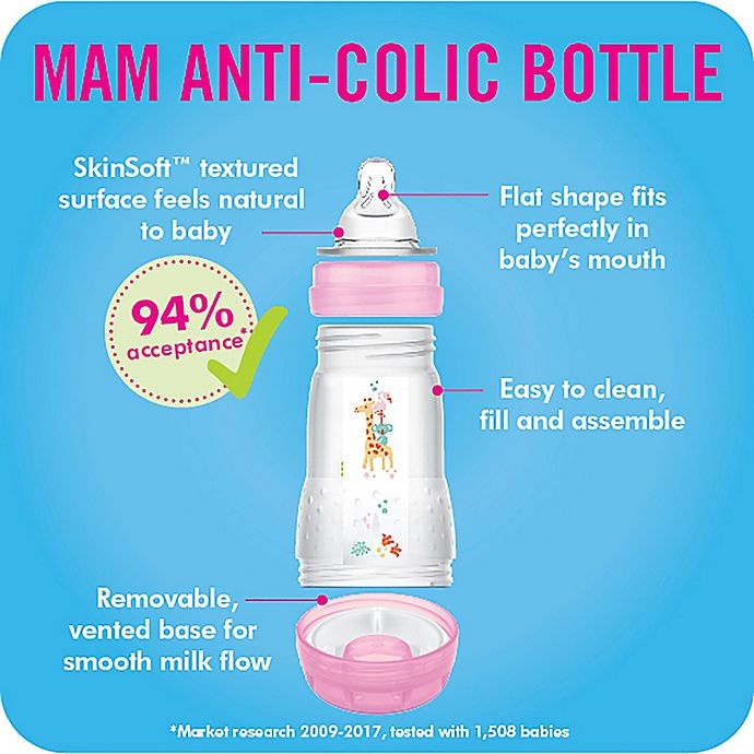 slide 14 of 19, MAM Anti-Colic Bottle - Pink, 9 oz