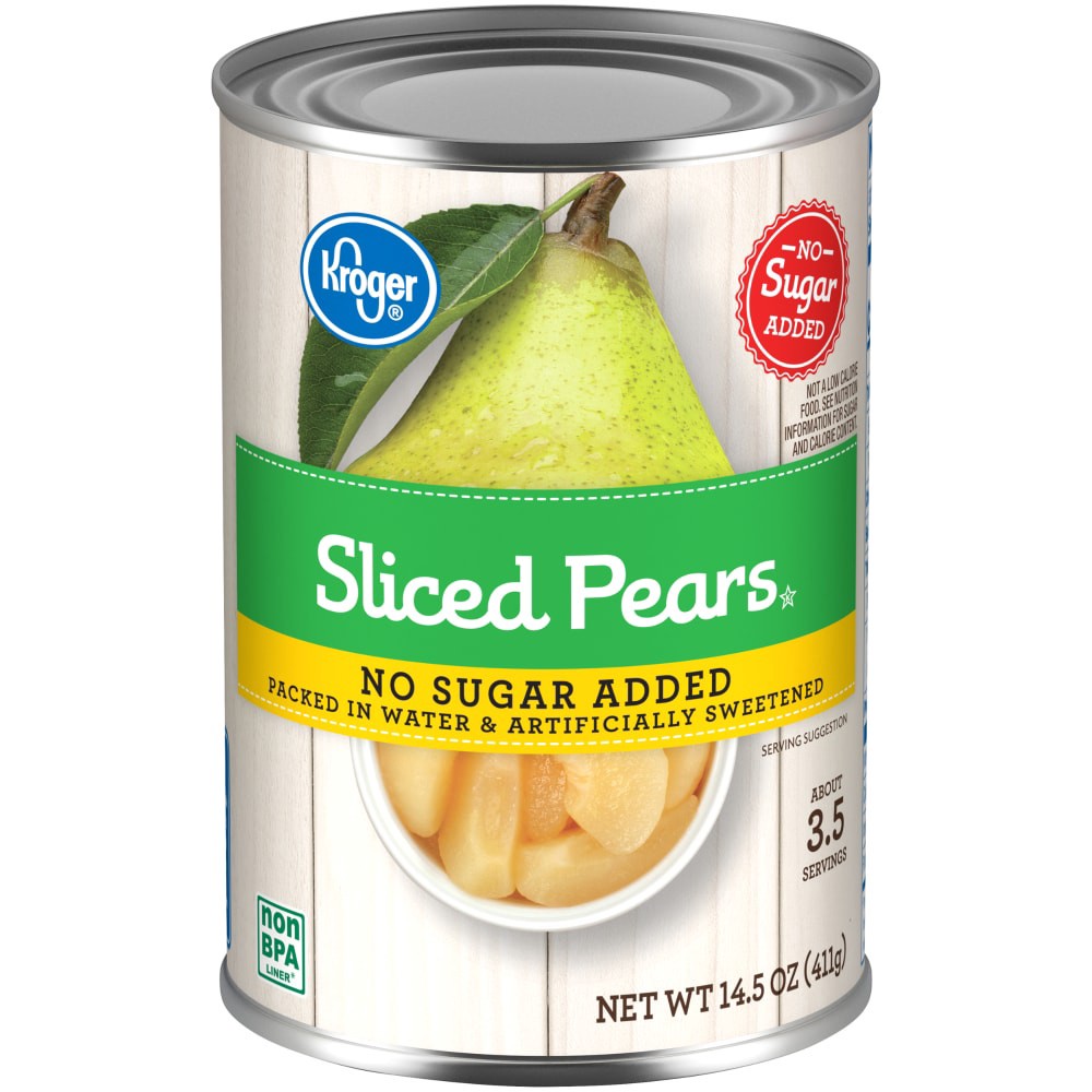slide 1 of 3, Kroger No Sugar Added Sliced Pears, 14.5 oz