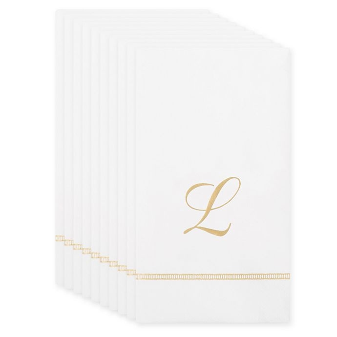 slide 2 of 2, Caspari Gold Initial Monogram Letter L'' Paper Guest Towel Napkin'', 20 ct