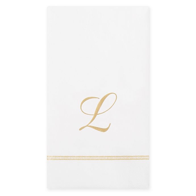 slide 1 of 2, Caspari Gold Initial Monogram Letter L'' Paper Guest Towel Napkin'', 20 ct