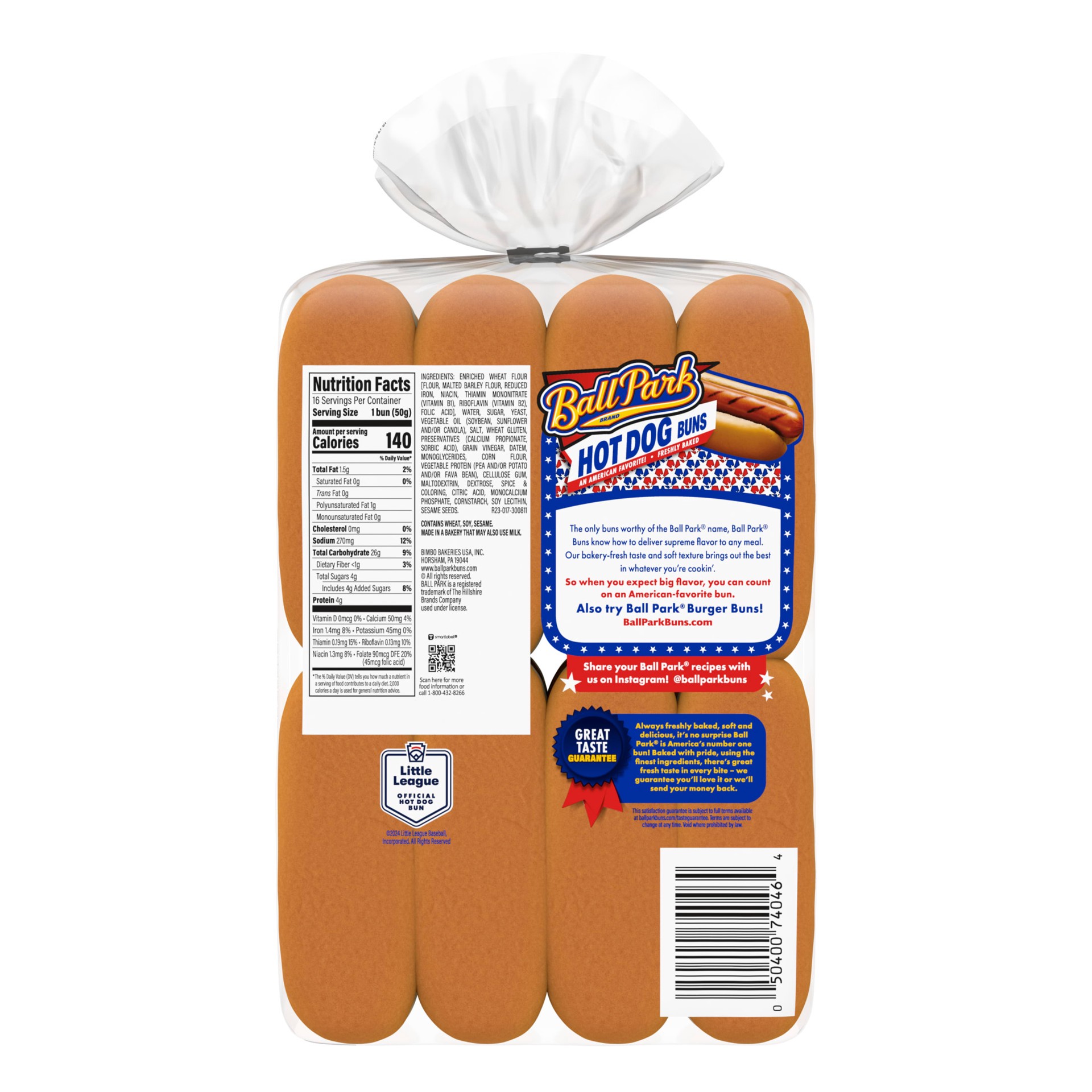 slide 6 of 7, Ball Park White Hot Dog Buns, 16 count, Hot Dog Buns, 28 oz Bag, 16 ct