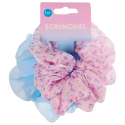 Meijer Corporate Seasonal Pink Floral and Blue Organza Scrunchies, 2 pc