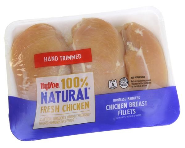 slide 1 of 1, Hy-Vee Trimmed & Ready Chicken Boneless Skinless Breasts, per lb