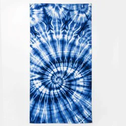 Sol Borne Printed Beach Towel, 34 In X 68 In, Blue Tie Dye