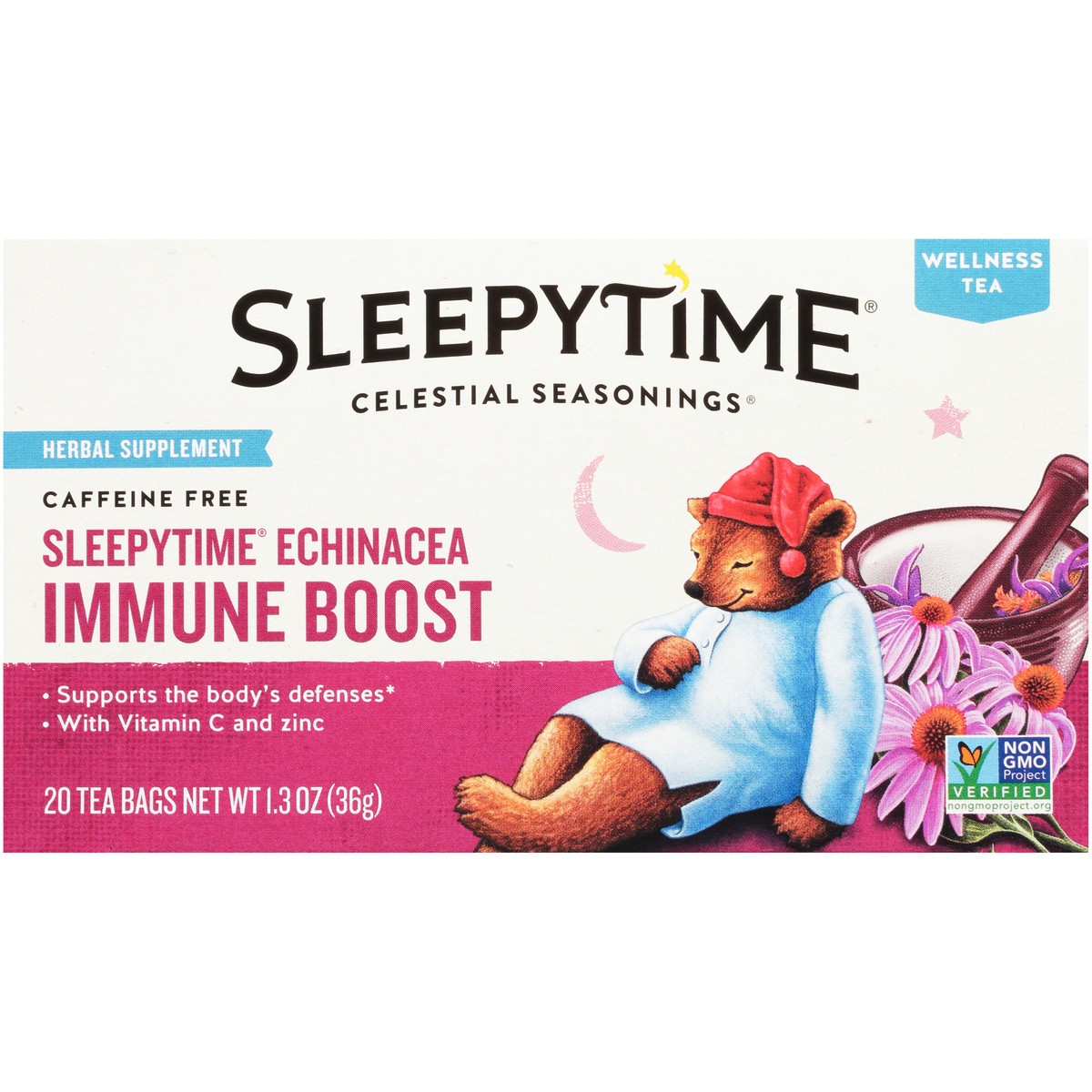 slide 2 of 7, Celestial Seasonings Sleepytime Echinacea Immune Boost Herbal Supplement Tea Bags 20 ct Box, 1.3 oz