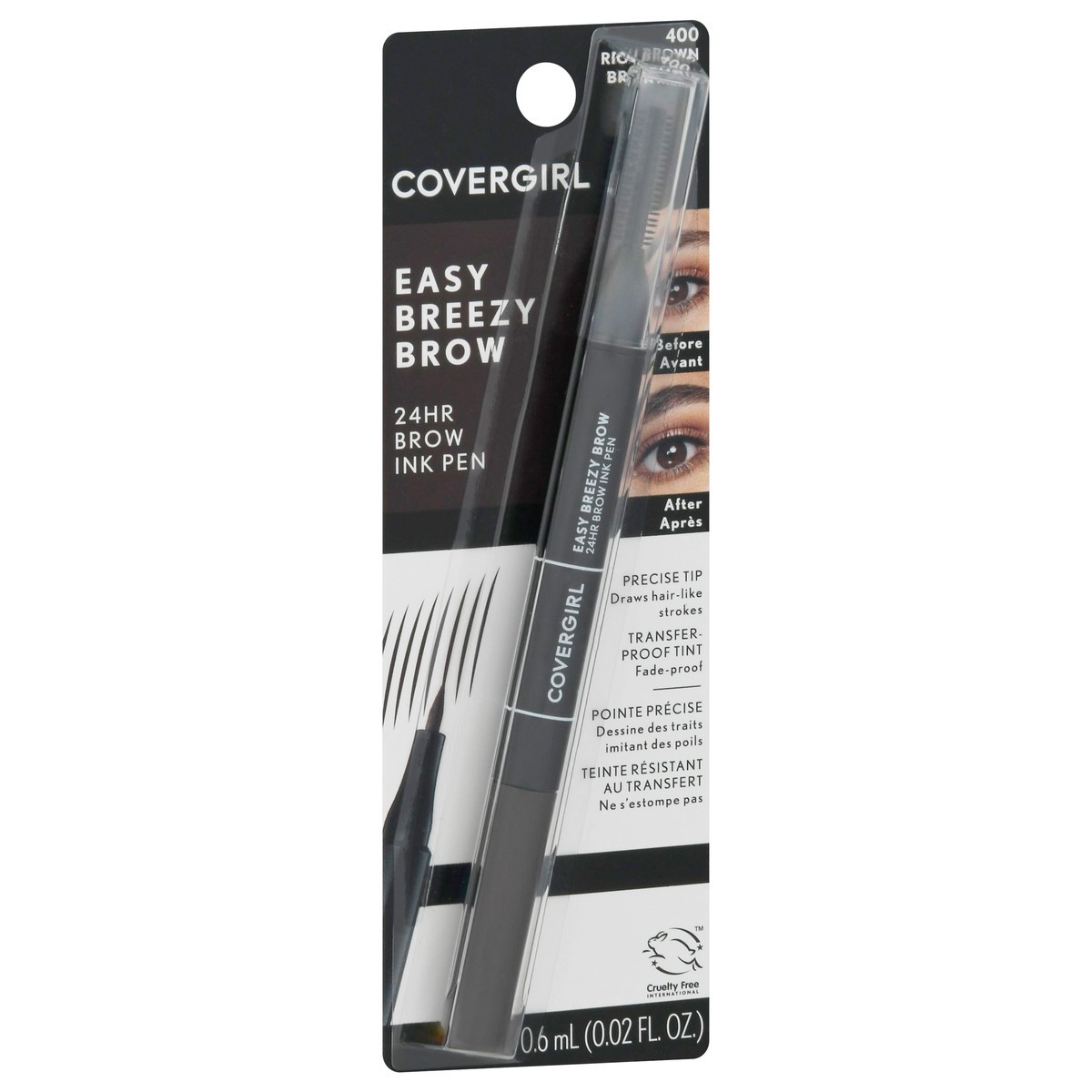 slide 5 of 9, Covergirl Easy Breezy Brow Rich Brown 400 Brow Ink Pen 0.02 fl oz, 0.02 fl oz