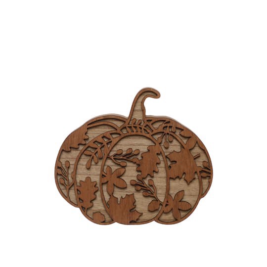 slide 1 of 3, 8" Brown Leaf Carved Pumpkin Tabletop Decor By Ashland, 8 in