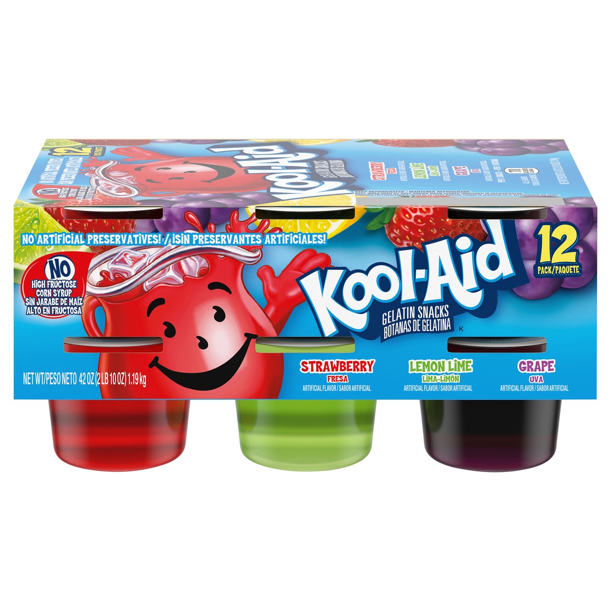 slide 1 of 5, Kool-Aid Sugar-Sweetened Strawberry, Lemon Lime & Grape Artificially Flavored Jell-O Ready-to-Eat Jello Cups Gelatin Snack Variety Pack, 12 ct Cups, 12 ct