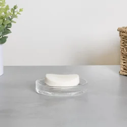 Room & Retreat Cordelia Soap Dish, Clear Ribbed Glass
