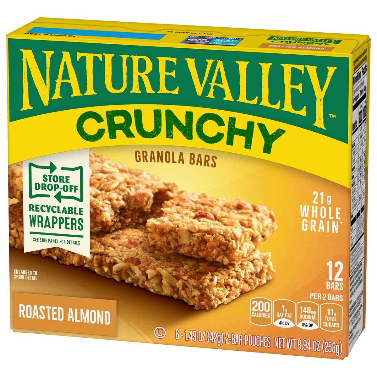 slide 3 of 14, Nature Valley Crunchy Granola Bars, Roasted Almond, 6 Pouches, 8.94 oz, 6 ct