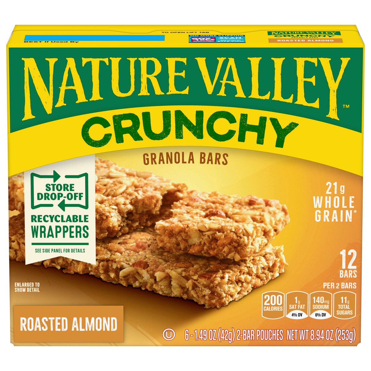 slide 14 of 14, Nature Valley Crunchy Granola Bars, Roasted Almond, 6 Pouches, 8.94 oz, 6 ct