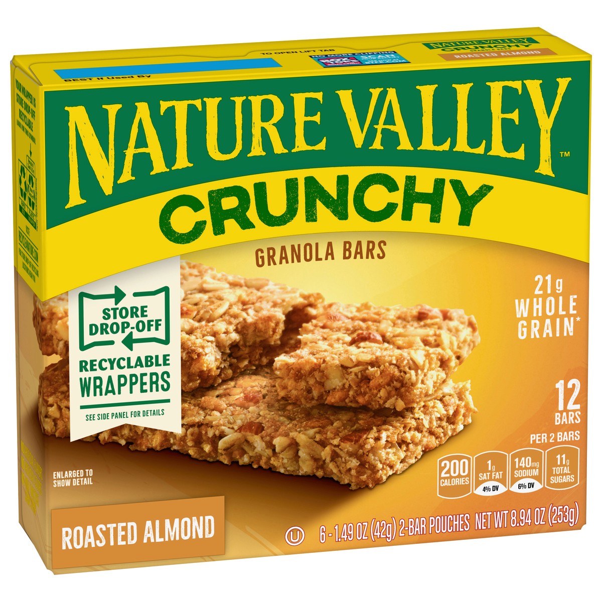 slide 5 of 14, Nature Valley Crunchy Granola Bars, Roasted Almond, 6 Pouches, 8.94 oz, 6 ct