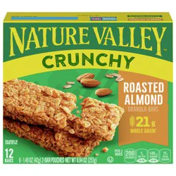 Nature Valley Crunchy Granola Bars, Roasted Almond, 1.49 oz, 12 Bars, 8.94 OZ (6 Pouches)