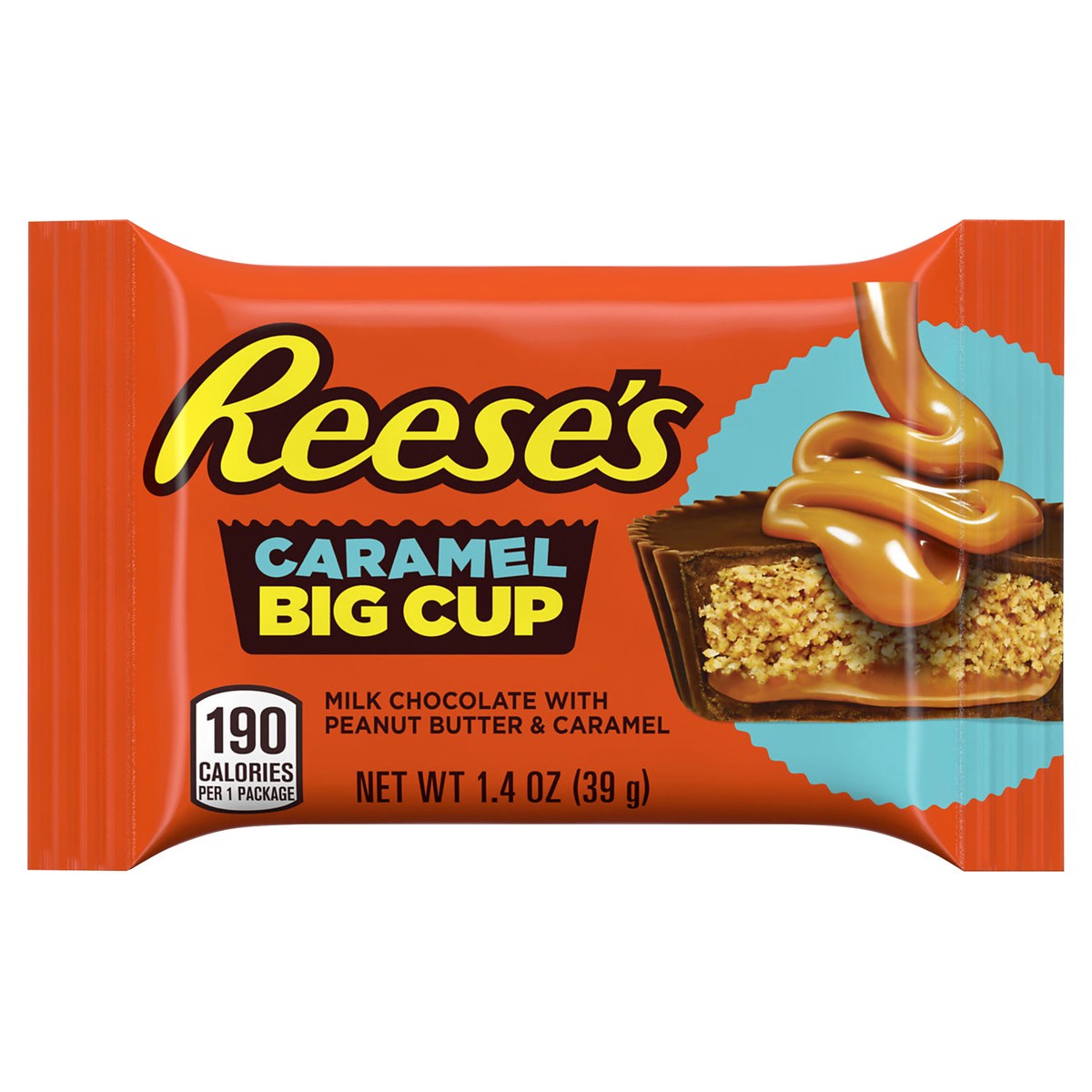 slide 1 of 7, Reese's Big Cup Caramel Milk Chocolate Peanut Butter Cups, Candy Pack, 1.4 oz, 1.4 oz