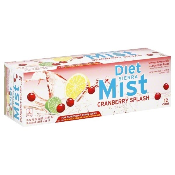 slide 1 of 1, Sierra Mist Diet Cranberry Splash Lemon Lime Soda, 12 ct; 12 oz