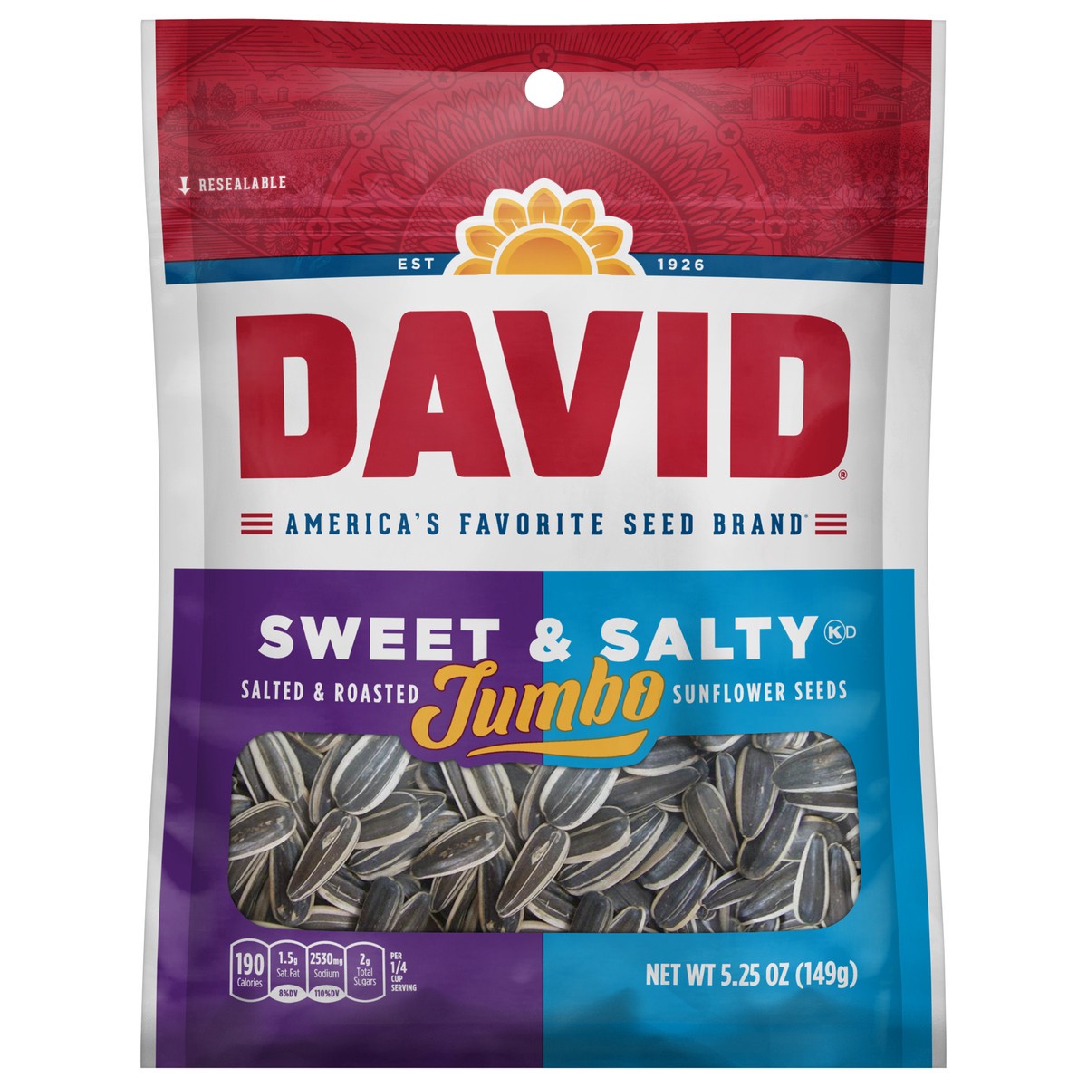 slide 1 of 8, DAVID Jumbo Sweet & Salty Sunflower Seeds 5.25 oz, 5.25 oz