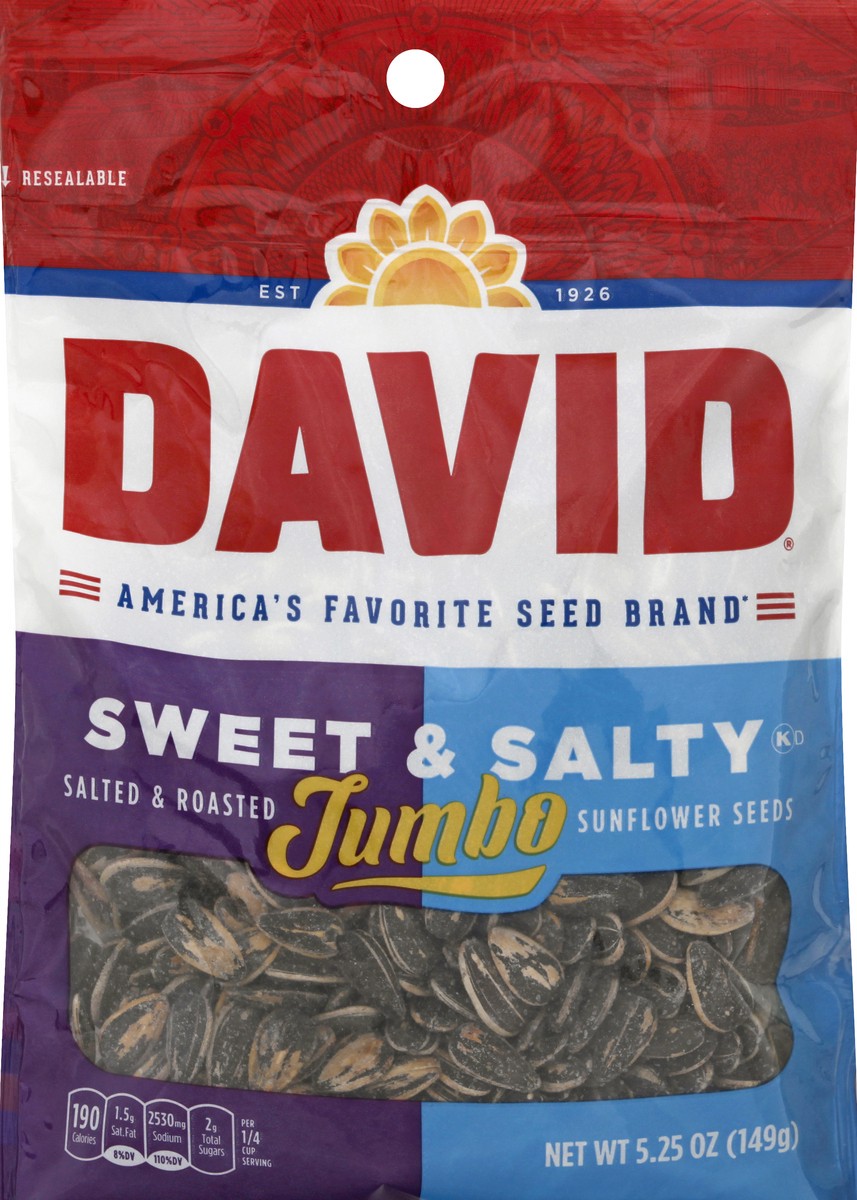 slide 6 of 8, DAVID Jumbo Sweet & Salty Sunflower Seeds 5.25 oz, 5.25 oz