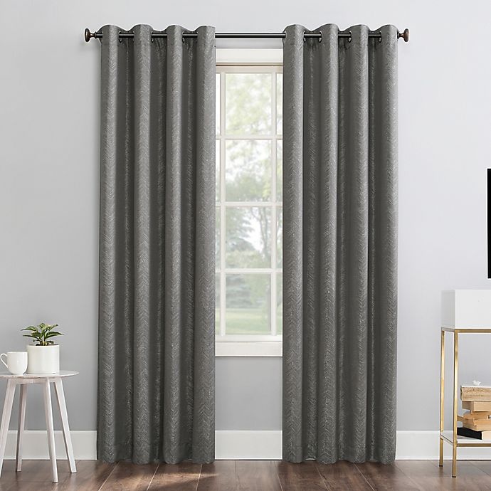 slide 1 of 9, Sun Zero Peyton Grommet Window Curtain Panel - Steel Gray, 96 in