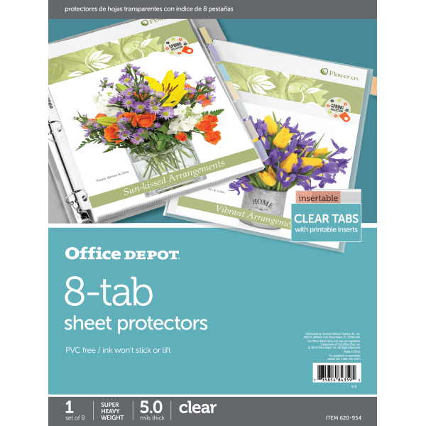 slide 1 of 2, Office Depot Brand Tabbed Sheet Protectors, 8-Tab, Clear, 1 ct