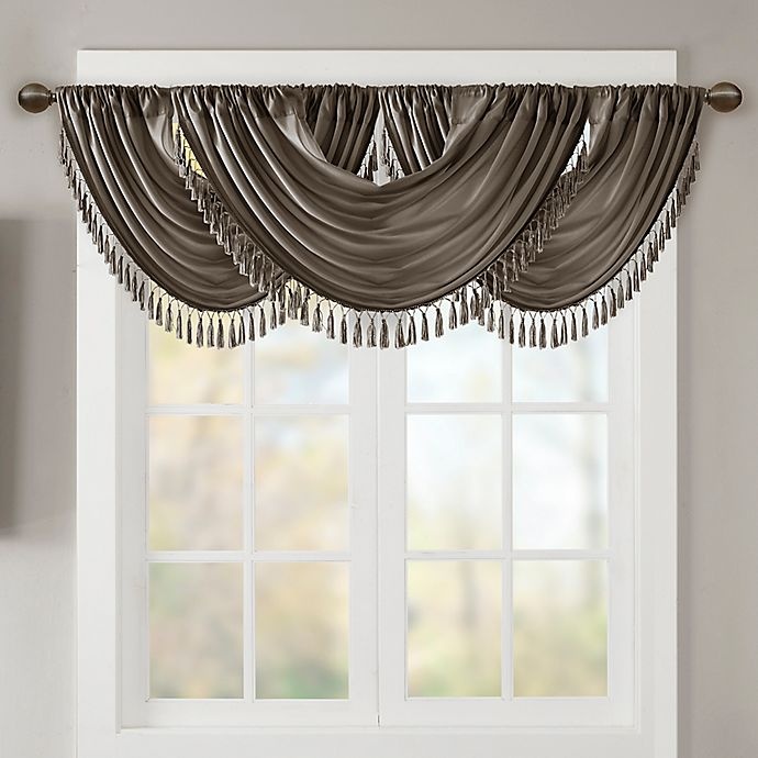 slide 1 of 5, Madison Park Elena Faux Silk Waterfall Window Valance - Pewter, 1 ct