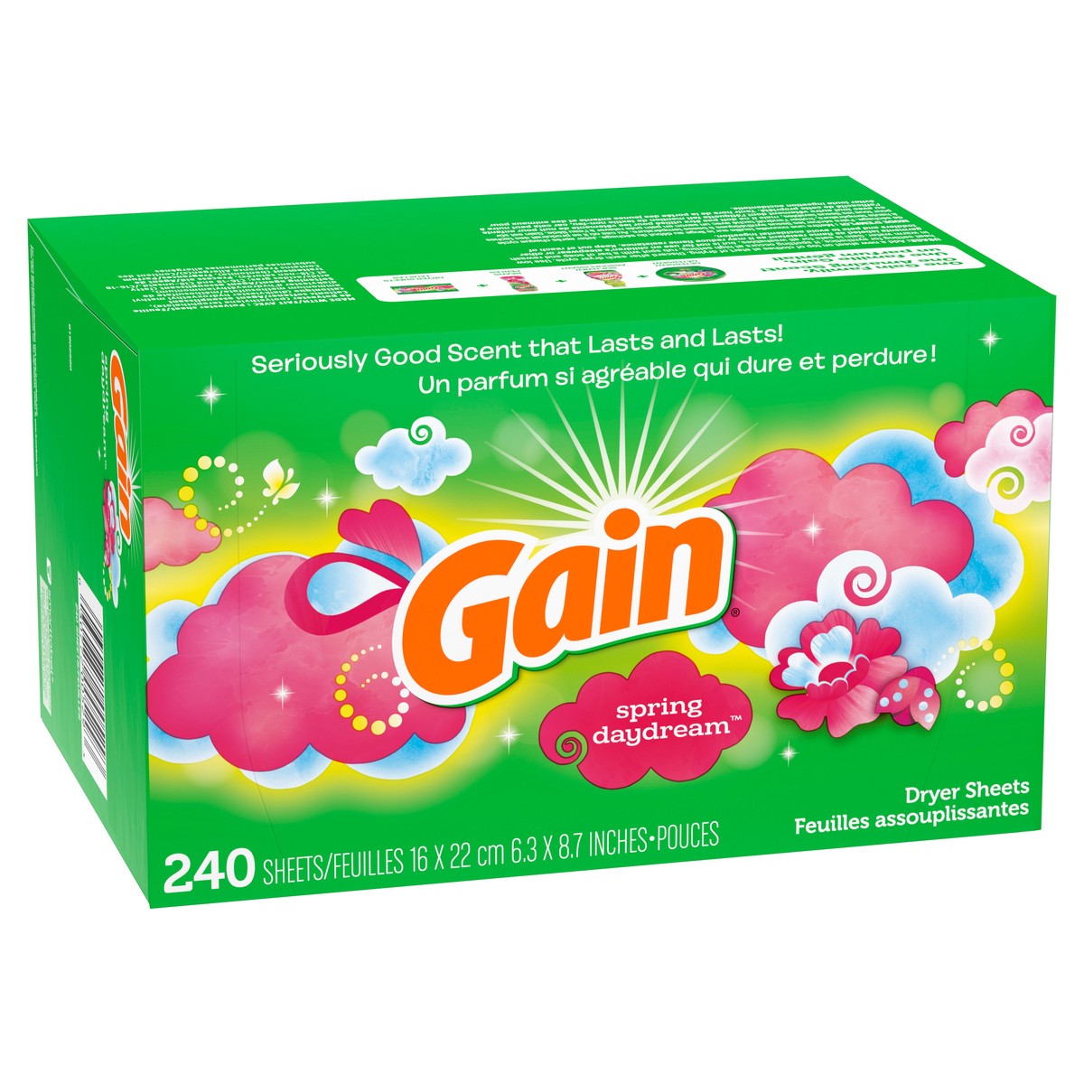 slide 6 of 6, Gain Dryer Sheets, 240 Sheets, Spring Daydream Laundry Fabric Softener Sheets with Light, Long Lasting Scent, 240 ct