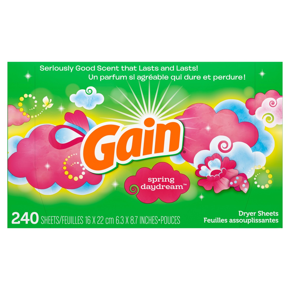 slide 1 of 6, Gain Dryer Sheets, 240 Sheets, Spring Daydream Laundry Fabric Softener Sheets with Light, Long Lasting Scent, 240 ct