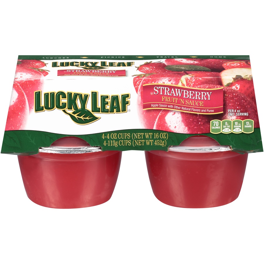 slide 1 of 8, Lucky Leaf Strawberry Apple Sauce, 4 oz