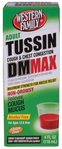 slide 1 of 1, Western Family Adult Tussin Dm Max Liquid, 4 oz