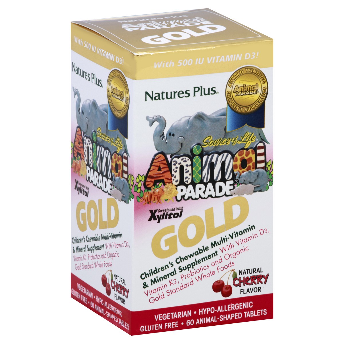 slide 5 of 9, Nature's Plus Animal Parade Gold Children's Animal-Shaped Tablets Natural Cherry Flavor Chewable Multivitamin & Mineral Supplement 60 ea, 60 ct