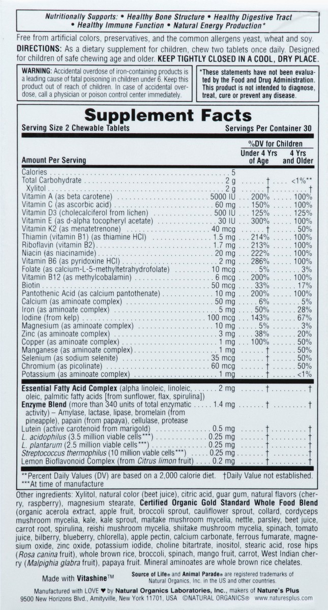 slide 9 of 9, Nature's Plus Animal Parade Gold Children's Animal-Shaped Tablets Natural Cherry Flavor Chewable Multivitamin & Mineral Supplement 60 ea, 60 ct