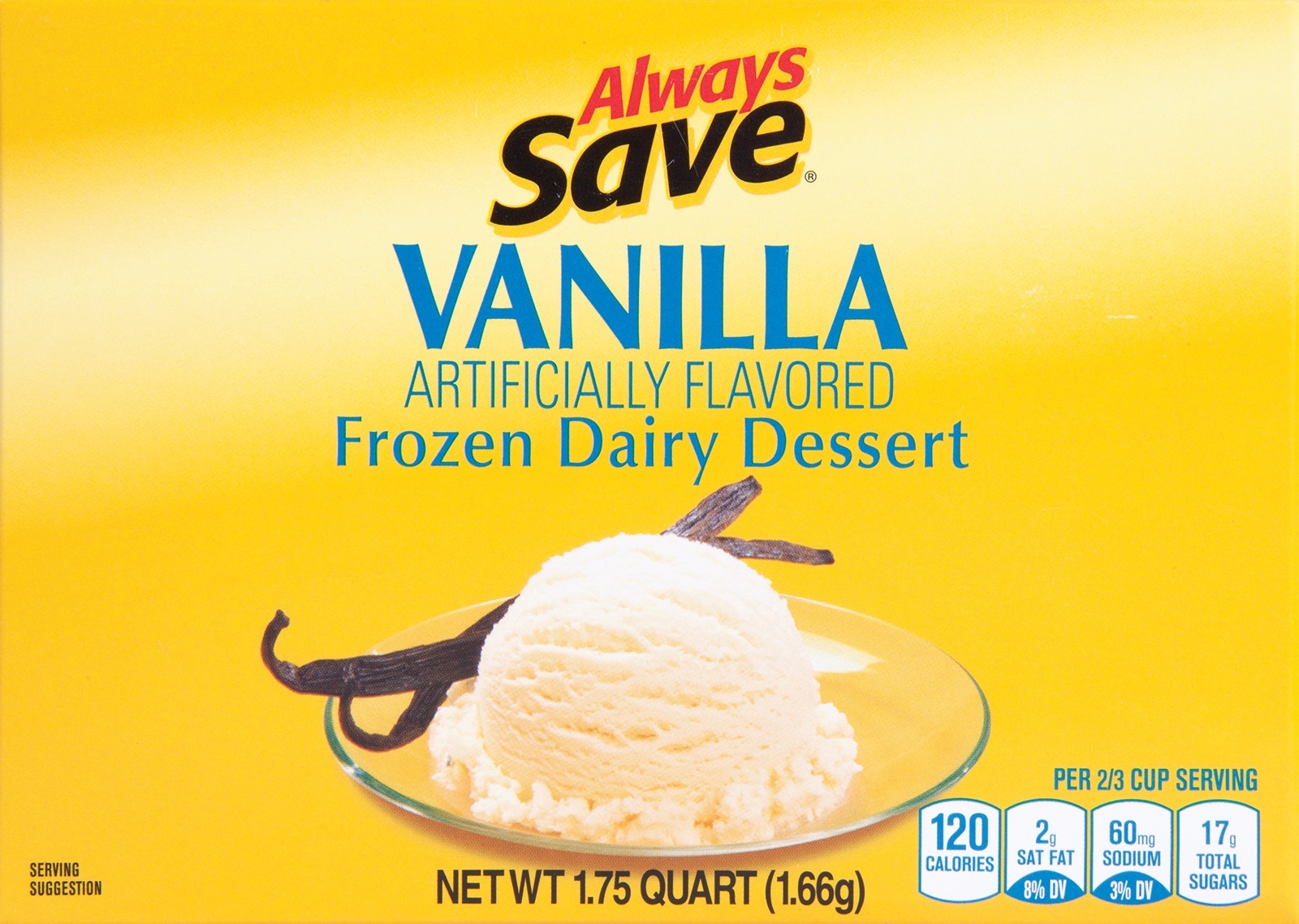 slide 1 of 1, Always Save Vanilla Frozen Dairy Dessert Squares, 1.75 qt