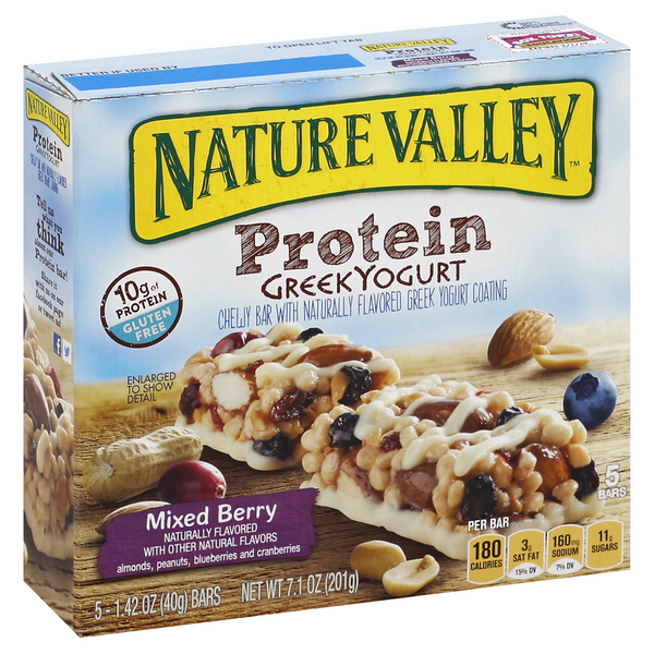 slide 1 of 6, Nature Valley Greek Yogurt Mixed Berry Protein Bars, 5 ct; 1.42 oz