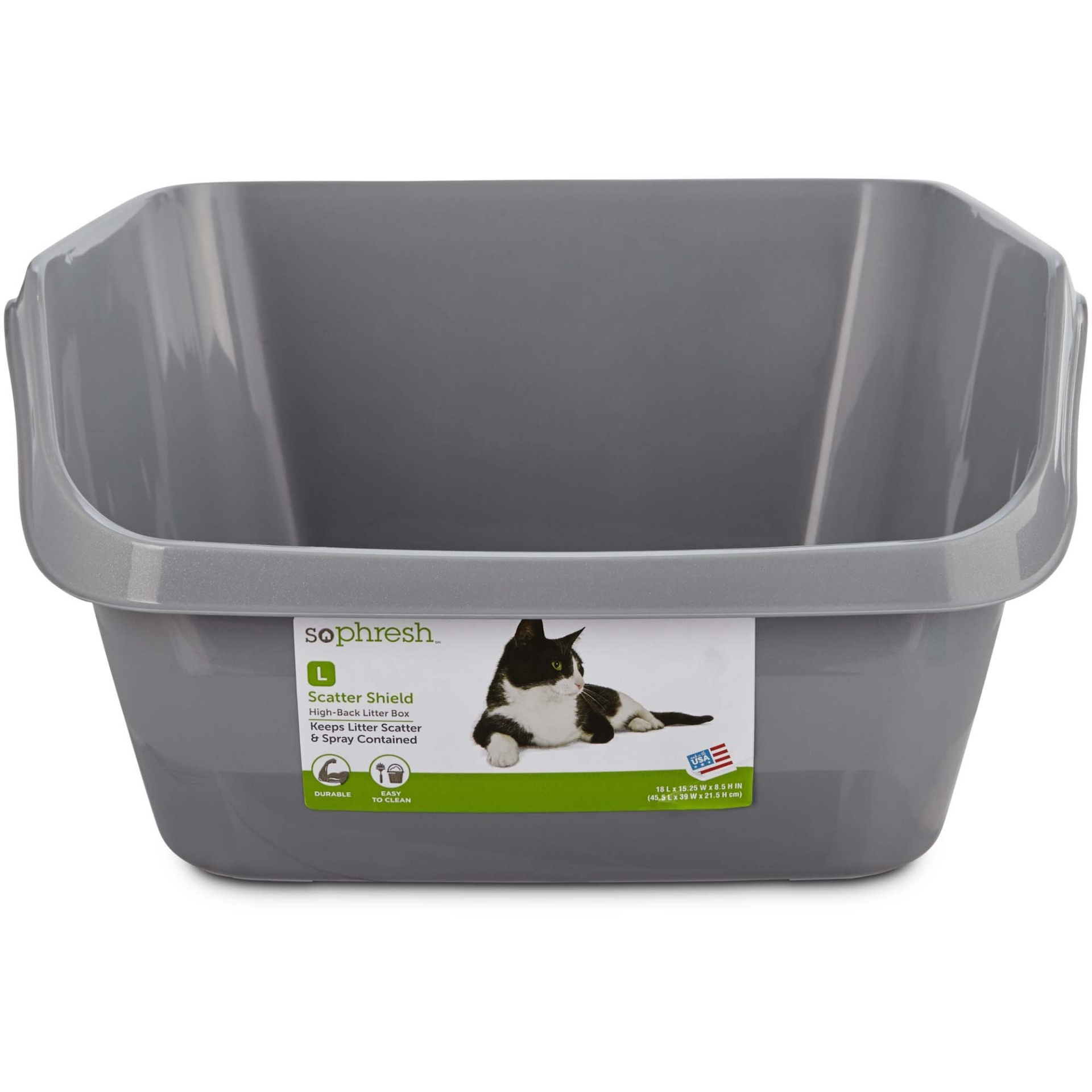 slide 1 of 1, So Phresh Scatter Shield High-Back Litter Box in Gray, LG