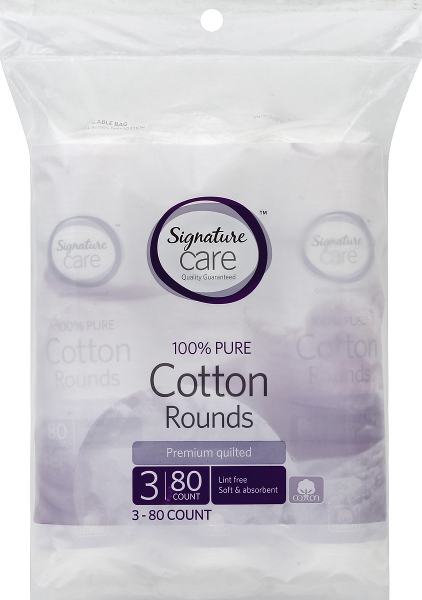 slide 3 of 3, Signature Select 100% Cotton Rounds 3 - 80 Round Packs, 3 ct