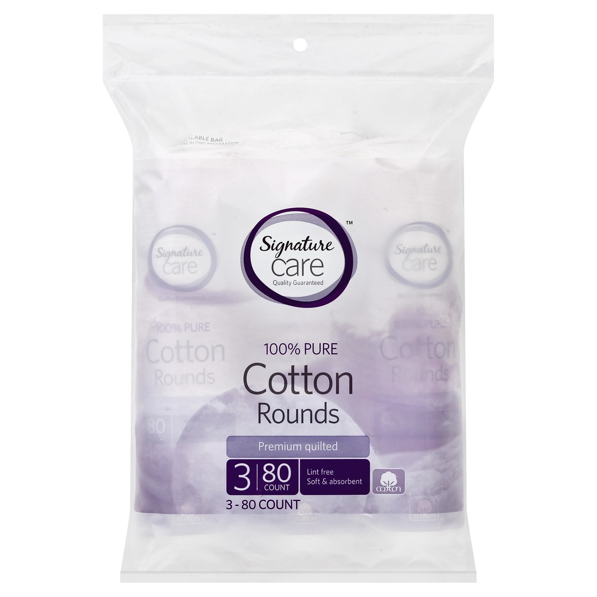 slide 2 of 3, Signature Select 100% Cotton Rounds 3 - 80 Round Packs, 3 ct