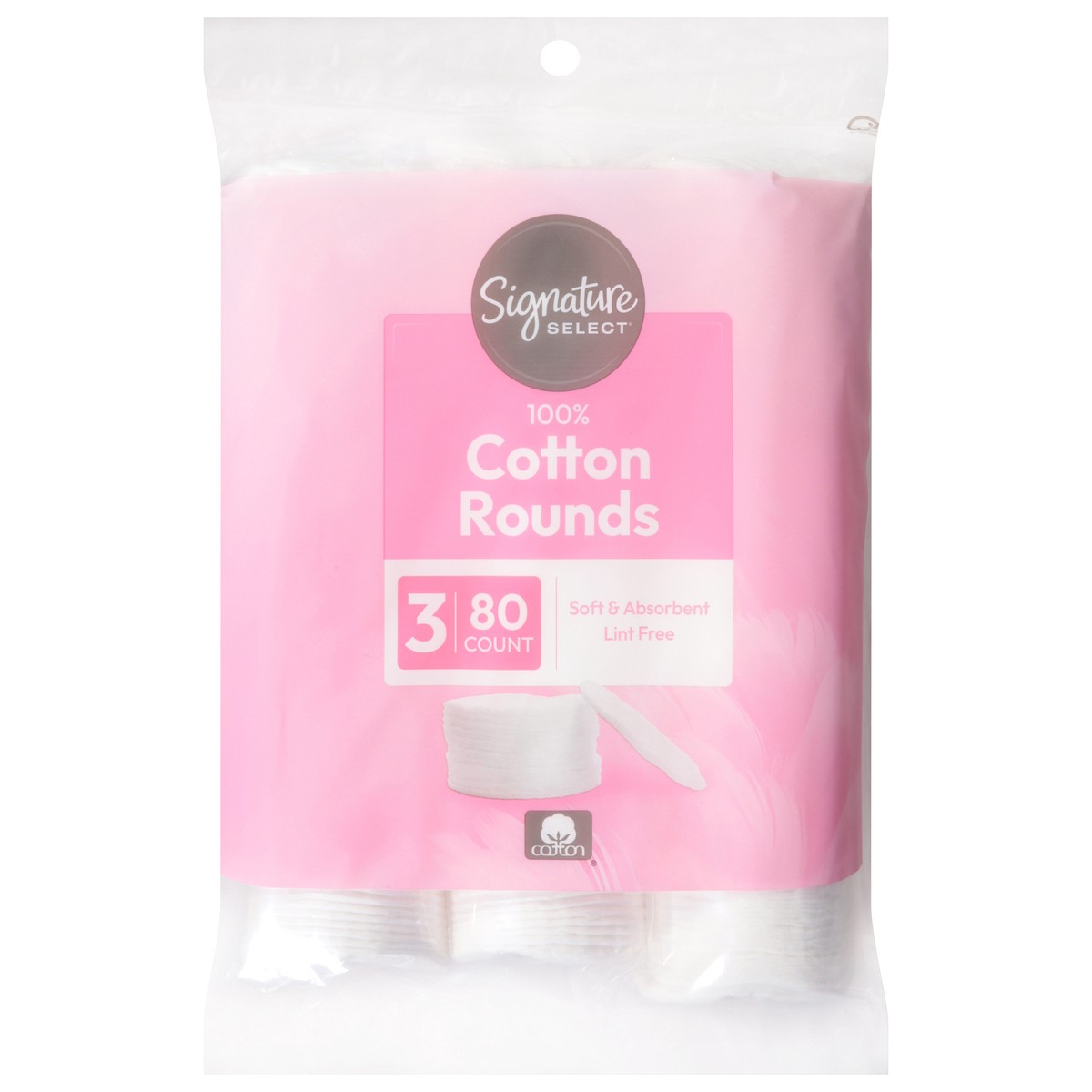 slide 1 of 3, Signature Select 100% Cotton Rounds 3 - 80 Round Packs, 3 ct